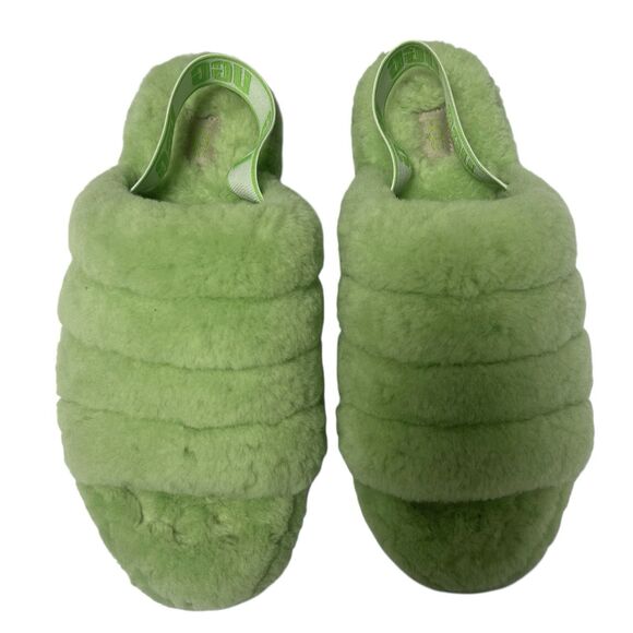 UGG Fluff Yeah Slide On Slippers Slingback Plush Apple Green Women’s Size 11 - Picture 2 of 10